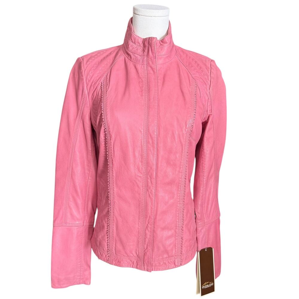 Overland Azura Washed Rose 100% Lambskin Leather Moto Jacket Size XXS Lined - Picture 1 of 13